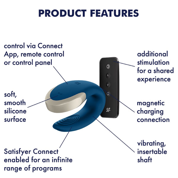 Double Love Connect App Luxury Partner Vibrator - Blue