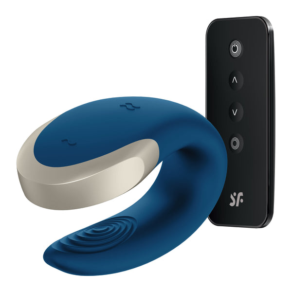 Double Love Connect App Luxury Partner Vibrator - Blue