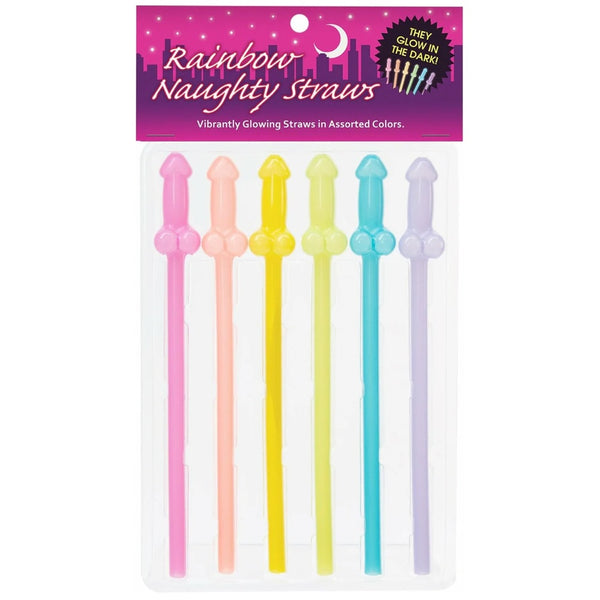 Glow-in-the-Dark Rainbow Naughty Straws - 6 Pack