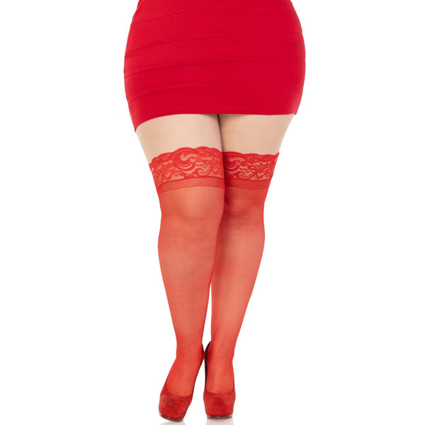 Leg Avenue Plus Size Nora Thigh High Stockings - Red - Extreme Toyz Singapore - https://extremetoyz.com.sg - Sex Toys and Lingerie Online Store - Bondage Gear / Vibrators / Electrosex Toys / Wireless Remote Control Vibes / Sexy Lingerie and Role Play / BDSM / Dungeon Furnitures / Dildos and Strap Ons &nbsp;/ Anal and Prostate Massagers / Anal Douche and Cleaning Aide / Delay Sprays and Gels / Lubricants and more...