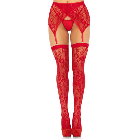 Leg Avenue Rachel Lace Thigh Highs and Garter Belt - Red - Extreme Toyz Singapore - https://extremetoyz.com.sg - Sex Toys and Lingerie Online Store - Bondage Gear / Vibrators / Electrosex Toys / Wireless Remote Control Vibes / Sexy Lingerie and Role Play / BDSM / Dungeon Furnitures / Dildos and Strap Ons &nbsp;/ Anal and Prostate Massagers / Anal Douche and Cleaning Aide / Delay Sprays and Gels / Lubricants and more...