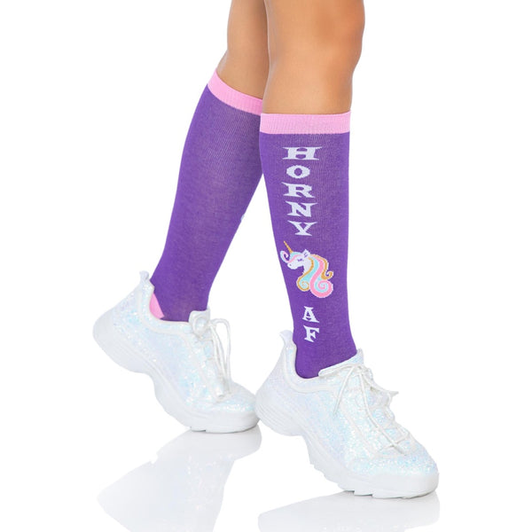 Leg Avenue Horny AF Knee Socks - Extreme Toyz Singapore - https://extremetoyz.com.sg - Sex Toys and Lingerie Online Store - Bondage Gear / Vibrators / Electrosex Toys / Wireless Remote Control Vibes / Sexy Lingerie and Role Play / BDSM / Dungeon Furnitures / Dildos and Strap Ons &nbsp;/ Anal and Prostate Massagers / Anal Douche and Cleaning Aide / Delay Sprays and Gels / Lubricants and more...