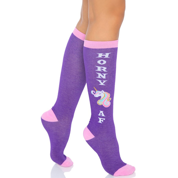 Leg Avenue Horny AF Knee Socks - Extreme Toyz Singapore - https://extremetoyz.com.sg - Sex Toys and Lingerie Online Store - Bondage Gear / Vibrators / Electrosex Toys / Wireless Remote Control Vibes / Sexy Lingerie and Role Play / BDSM / Dungeon Furnitures / Dildos and Strap Ons &nbsp;/ Anal and Prostate Massagers / Anal Douche and Cleaning Aide / Delay Sprays and Gels / Lubricants and more...