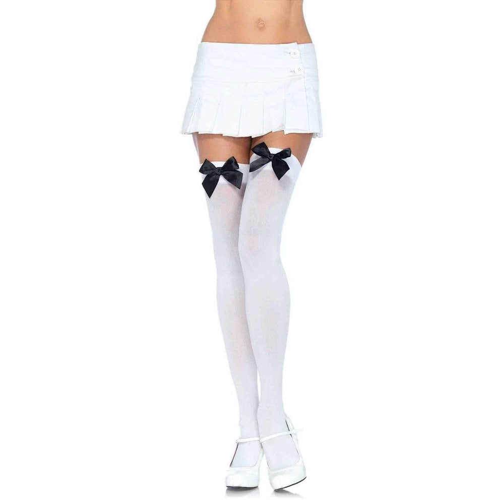 Leg Avenue Kay Opaque Thigh Highs - White/Black - Extreme Toyz Singapore - https://extremetoyz.com.sg - Sex Toys and Lingerie Online Store - Bondage Gear / Vibrators / Electrosex Toys / Wireless Remote Control Vibes / Sexy Lingerie and Role Play / BDSM / Dungeon Furnitures / Dildos and Strap Ons &nbsp;/ Anal and Prostate Massagers / Anal Douche and Cleaning Aide / Delay Sprays and Gels / Lubricants and more...