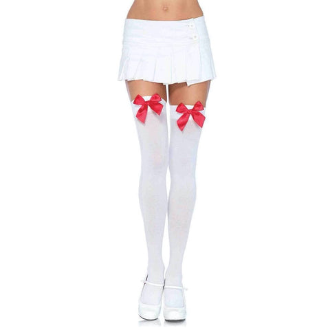 Leg Avenue Kay Opaque Thigh Highs - White/Red - Extreme Toyz Singapore - https://extremetoyz.com.sg - Sex Toys and Lingerie Online Store - Bondage Gear / Vibrators / Electrosex Toys / Wireless Remote Control Vibes / Sexy Lingerie and Role Play / BDSM / Dungeon Furnitures / Dildos and Strap Ons &nbsp;/ Anal and Prostate Massagers / Anal Douche and Cleaning Aide / Delay Sprays and Gels / Lubricants and more...