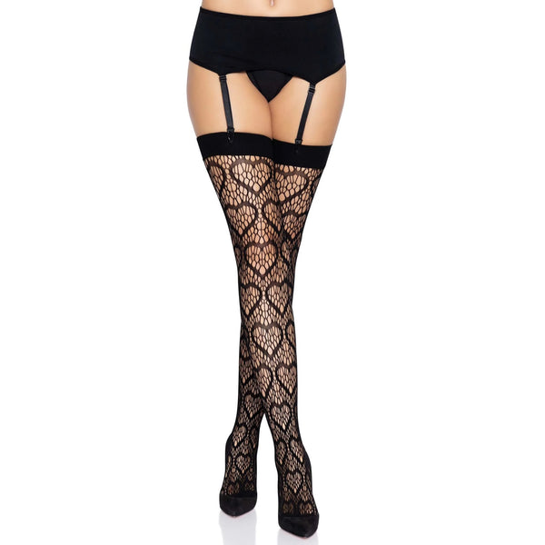 Amore Heart Net Thigh Highs - Black