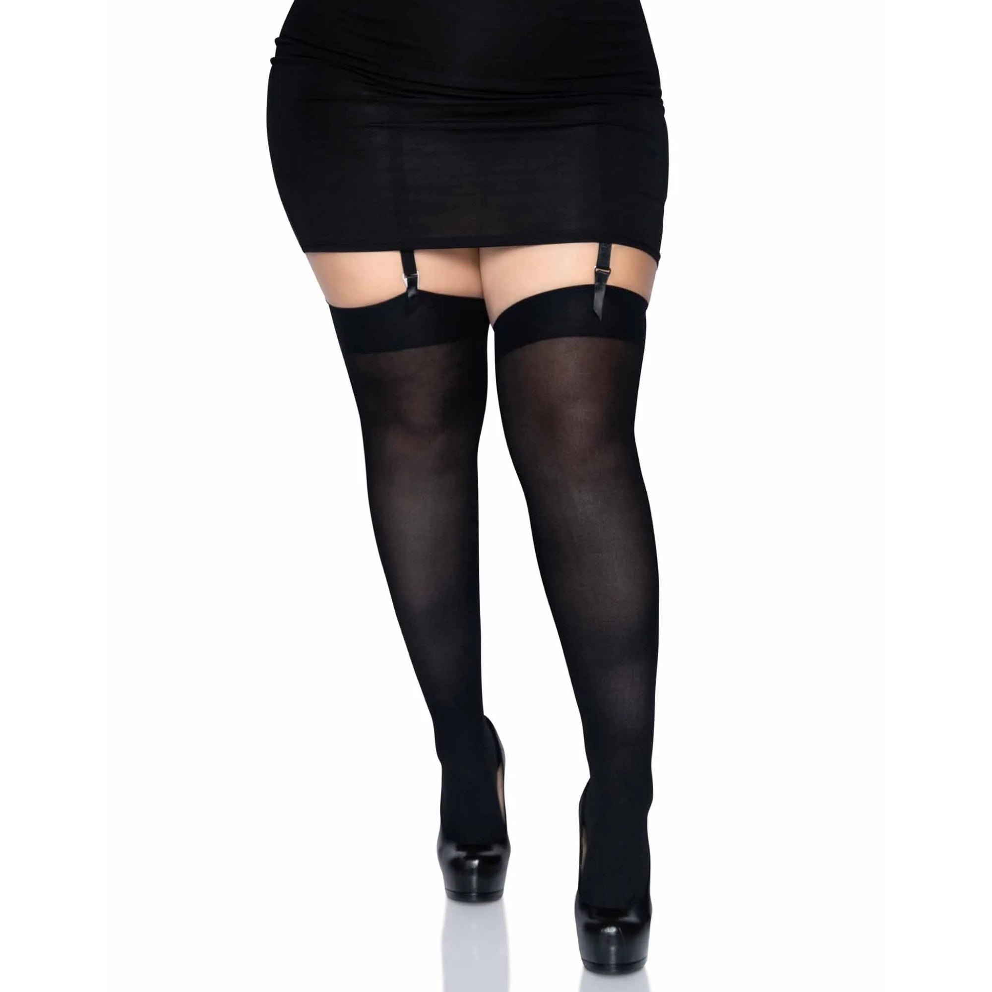 Plus Size Luna Thigh High Stockings - Black