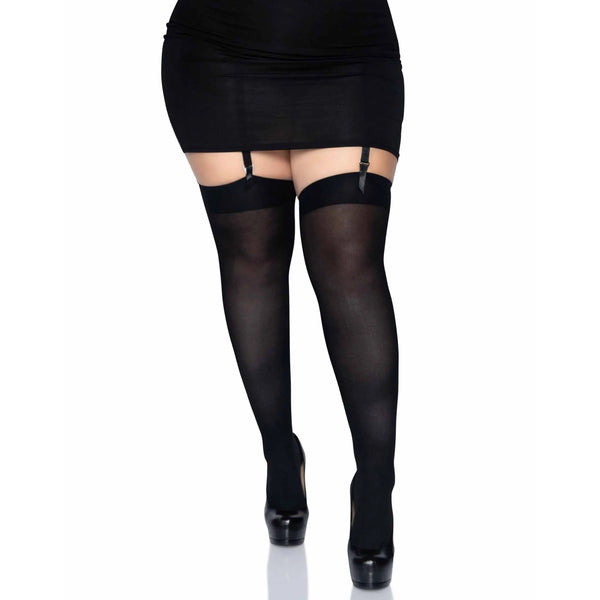 Plus Size Luna Thigh High Stockings - Black