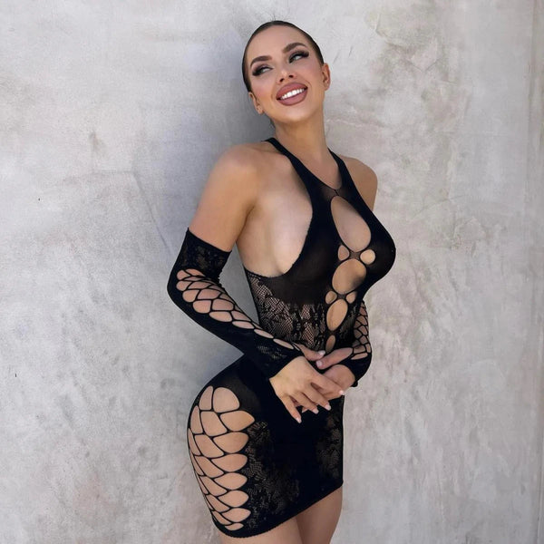 Need To Know Mini Dress with Gloves - Black