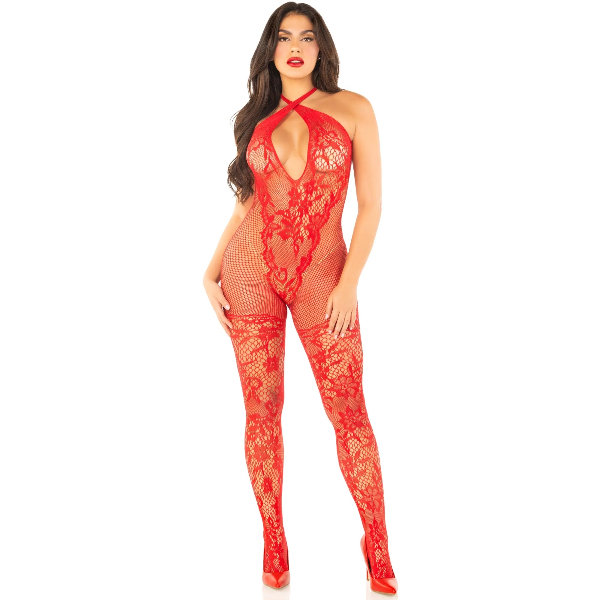 Pretty Persuasion Lace Bodystocking - Red