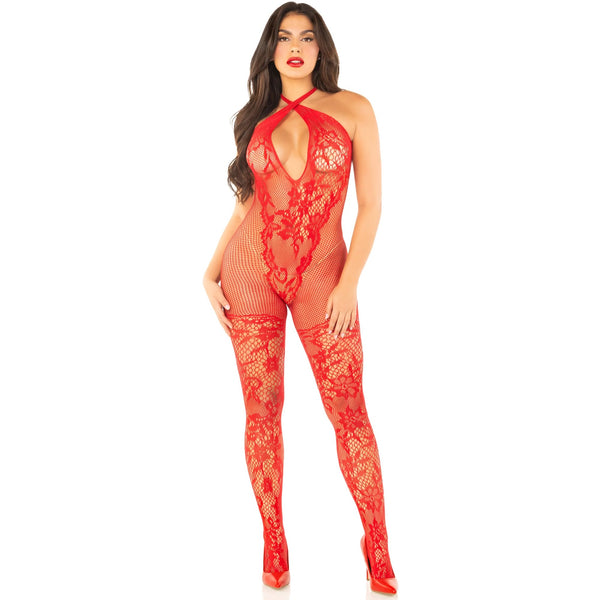 Pretty Persuasion Lace Bodystocking - Red