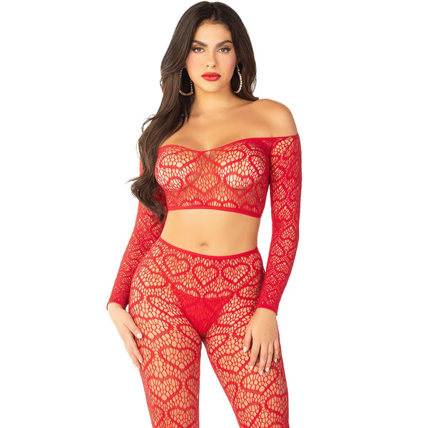 Off The Shoulder Top and Footless Tights - Red