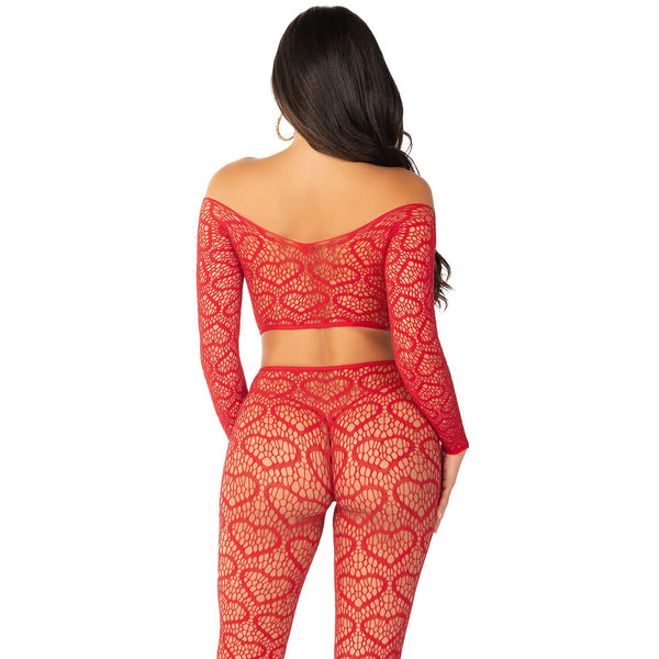 Off The Shoulder Top and Footless Tights - Red