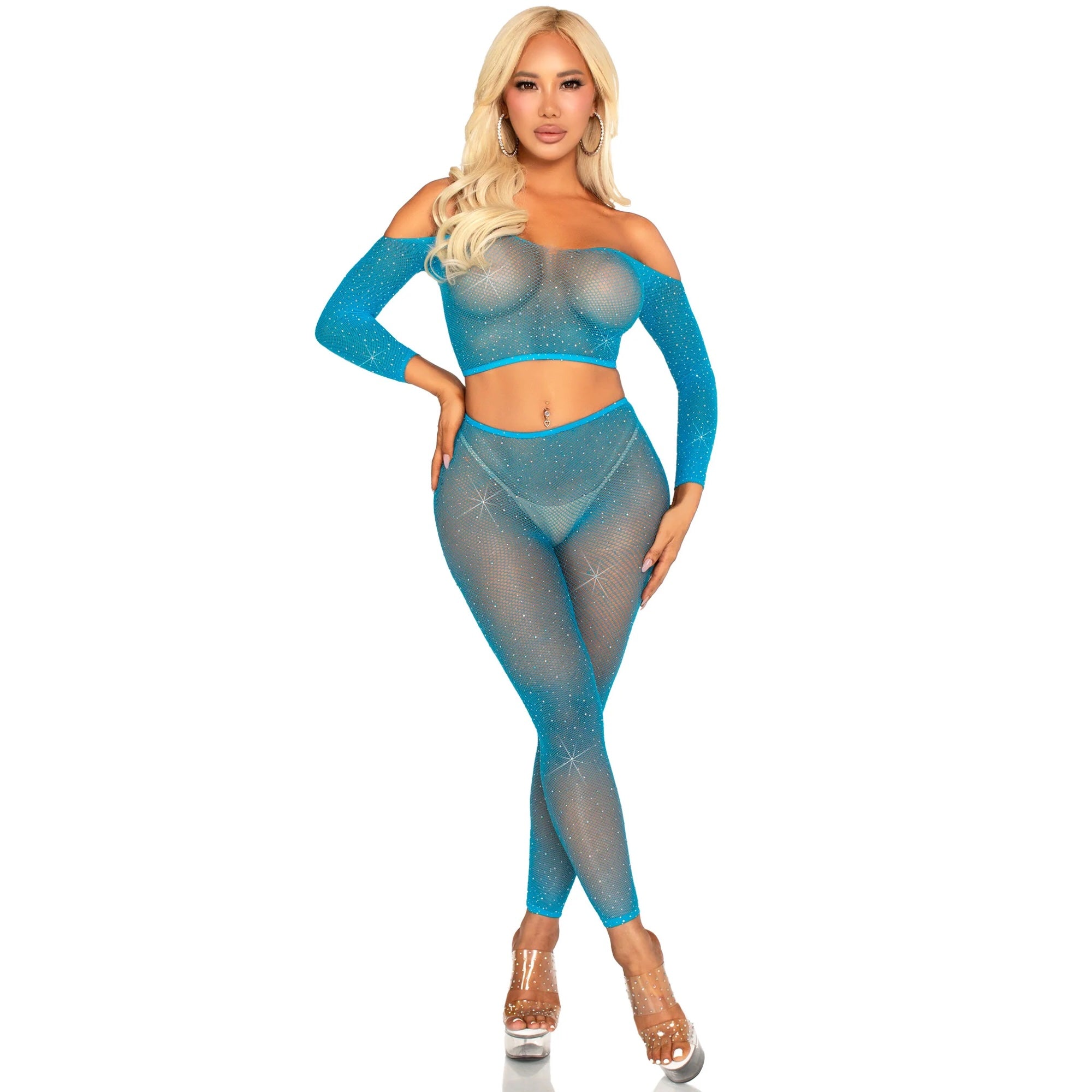 Captivating Crush Crop Top and Leggings Set - Neon Blue