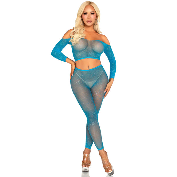 Captivating Crush Crop Top and Leggings Set - Neon Blue