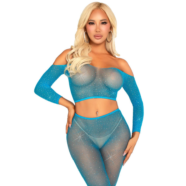 Captivating Crush Crop Top and Leggings Set - Neon Blue