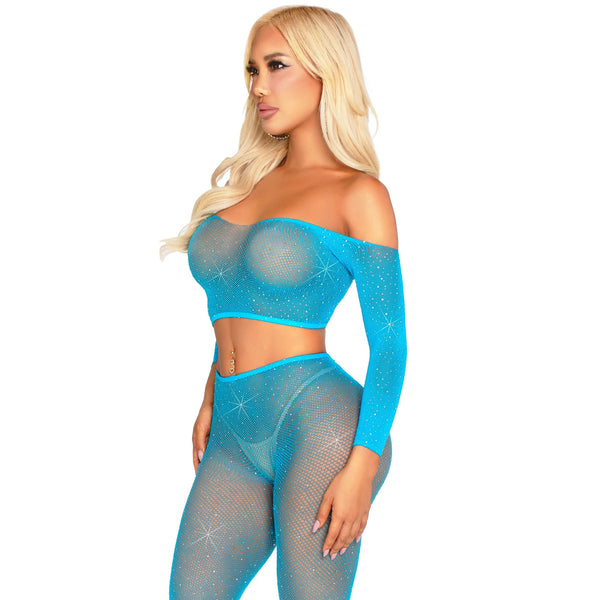 Captivating Crush Crop Top and Leggings Set - Neon Blue