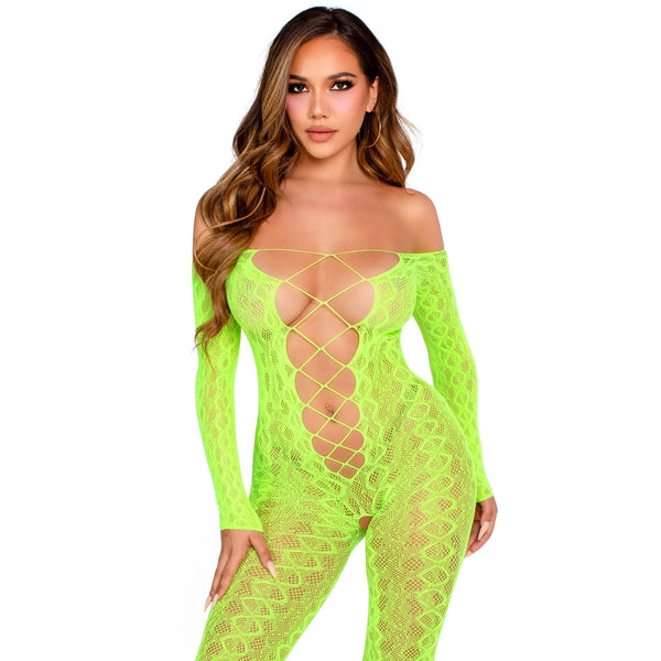 Flawless Vibes Python Bodystocking - Neon Green