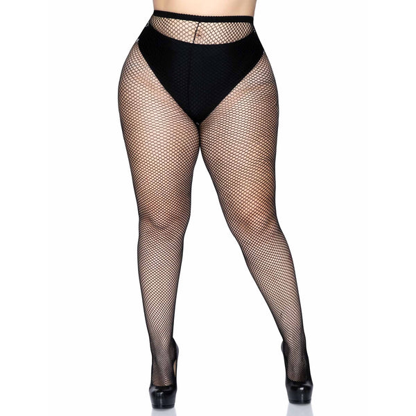 Plus Size Risa Nylon Fishnet Tights - Black