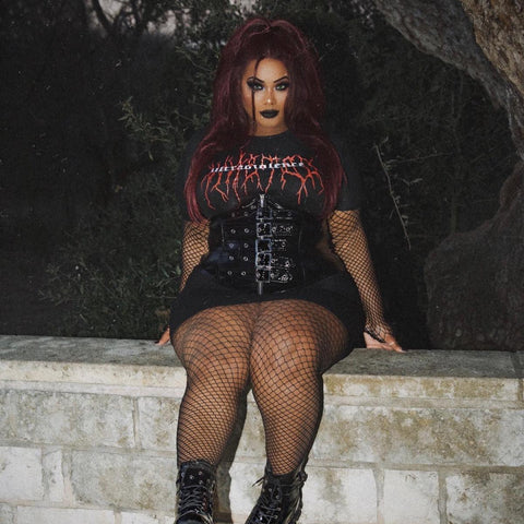 Plus Size Risa Nylon Fishnet Tights - Black