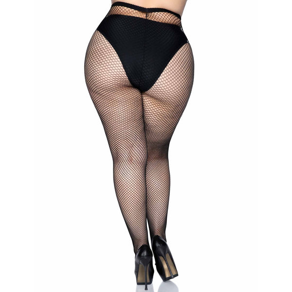 Plus Size Risa Nylon Fishnet Tights - Black