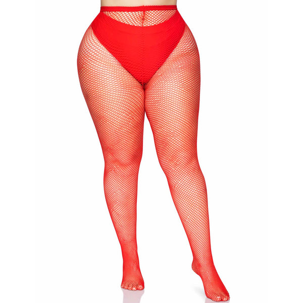 Plus Size Risa Nylon Fishnet Tights - Red