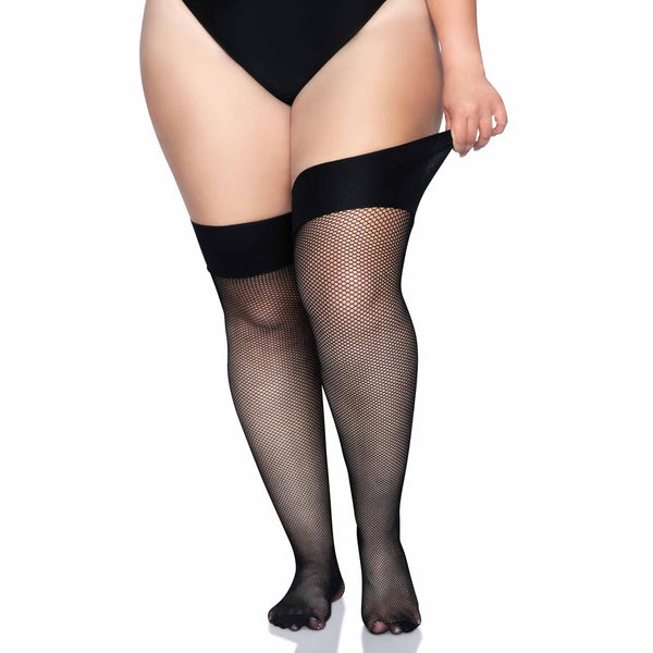 Plus Size Lucy Fishnet Thigh High Stockings