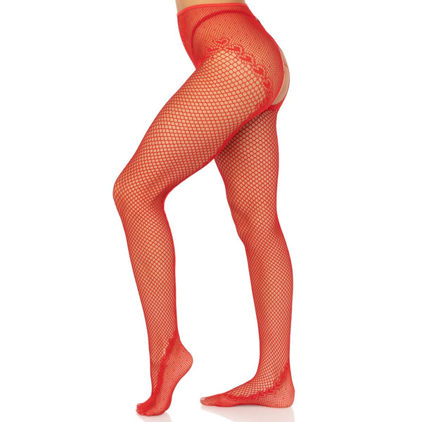 Leg Avenue Karma Crotchless Fishnet Tights - Red - Extreme Toyz Singapore - https://extremetoyz.com.sg - Sex Toys and Lingerie Online Store - Bondage Gear / Vibrators / Electrosex Toys / Wireless Remote Control Vibes / Sexy Lingerie and Role Play / BDSM / Dungeon Furnitures / Dildos and Strap Ons &nbsp;/ Anal and Prostate Massagers / Anal Douche and Cleaning Aide / Delay Sprays and Gels / Lubricants and more...