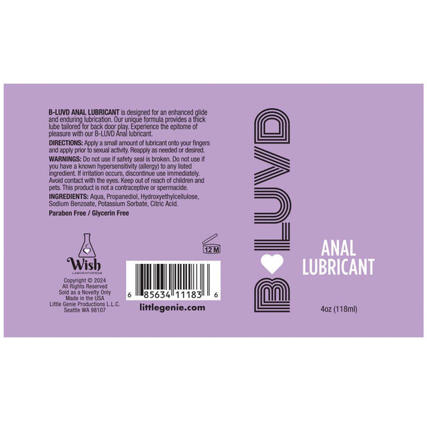 B-Luvd Anal Lubricant - 4 oz.