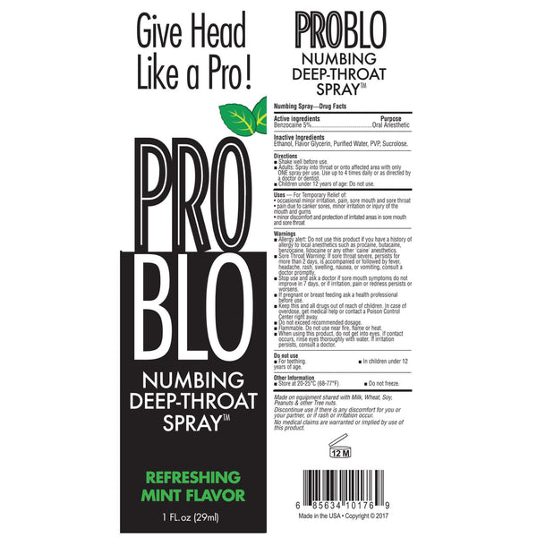 Pro Blo Refreshing Mint Numbing Deep-Throat Spray - 1 oz.