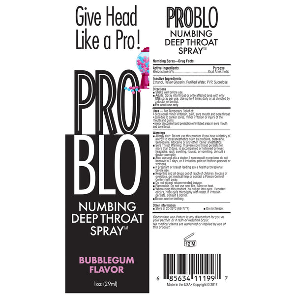 Pro Blo Bubblegum Numbing Deep-Throat Spray - 1 oz.