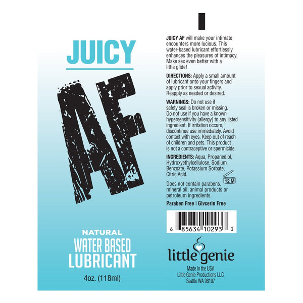 Little Genie Juicy AF Natural Water Based Lubricant- 4 oz. - Extreme Toyz Singapore - https://extremetoyz.com.sg - Sex Toys and Lingerie Online Store - Bondage Gear / Vibrators / Electrosex Toys / Wireless Remote Control Vibes / Sexy Lingerie and Role Play / BDSM / Dungeon Furnitures / Dildos and Strap Ons &nbsp;/ Anal and Prostate Massagers / Anal Douche and Cleaning Aide / Delay Sprays and Gels / Lubricants and more...