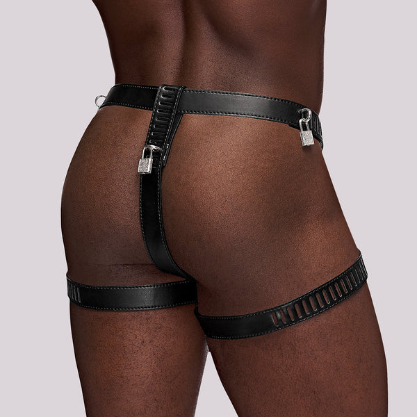 Male Power Faux Leather Scorpio Chastity Thong - Extreme Toyz Singapore - https://extremetoyz.com.sg - Sex Toys and Lingerie Online Store - Bondage Gear / Vibrators / Electrosex Toys / Wireless Remote Control Vibes / Sexy Lingerie and Role Play / BDSM / Dungeon Furnitures / Dildos and Strap Ons &nbsp;/ Anal and Prostate Massagers / Anal Douche and Cleaning Aide / Delay Sprays and Gels / Lubricants and more...