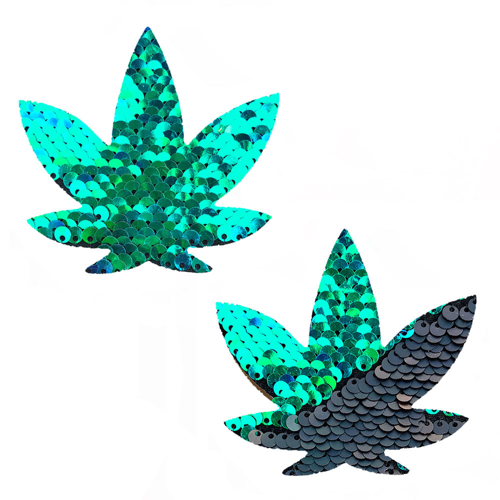 Neva Nude Ariel Green to Black Flip Sequin Dope AF Weed Leaf Nipple Cover Pasties - Extreme Toyz Singapore - https://extremetoyz.com.sg - Sex Toys and Lingerie Online Store - Bondage Gear / Vibrators / Electrosex Toys / Wireless Remote Control Vibes / Sexy Lingerie and Role Play / BDSM / Dungeon Furnitures / Dildos and Strap Ons &nbsp;/ Anal and Prostate Massagers / Anal Douche and Cleaning Aide / Delay Sprays and Gels / Lubricants and more...