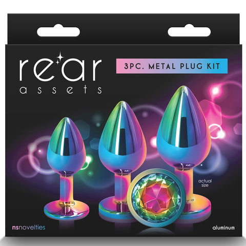 Rear Assets Trainer Kit 3 Piece Aluminum Butt Plugs - Rainbow