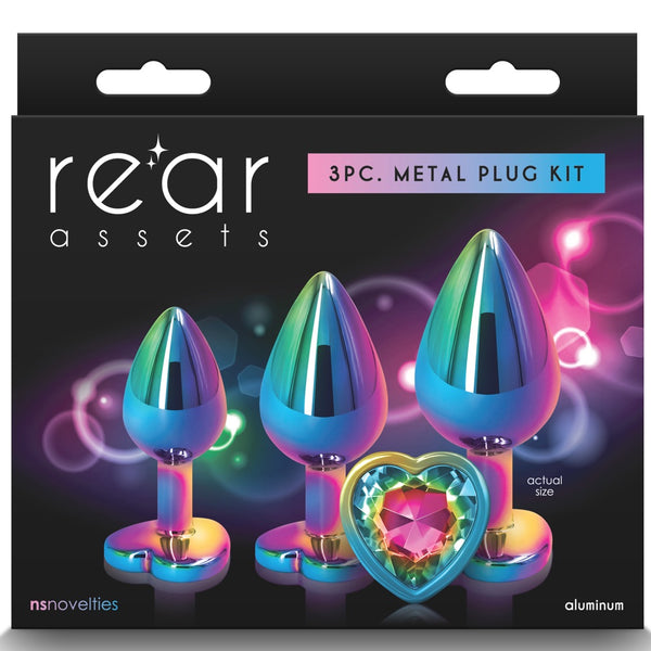 Rear Assets Trainer Kit 3 Piece Aluminum Butt Plugs - Rainbow Heart