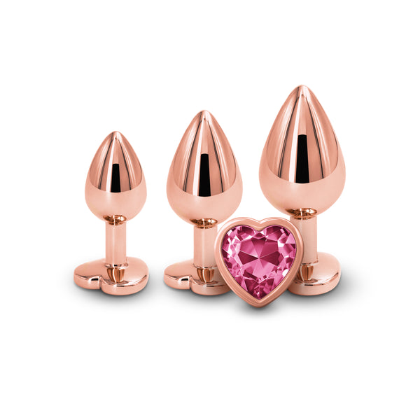 Rear Assets Trainer Kit 3 Piece Aluminum Butt Plugs - Rose Gold Heart