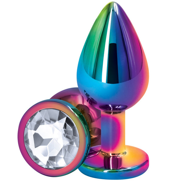 Rear Assets Rainbow Clear Aluminum Butt Plug - Medium