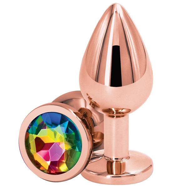 Rear Assets Rose Gold Rainbow Aluminum Butt Plug - Medium