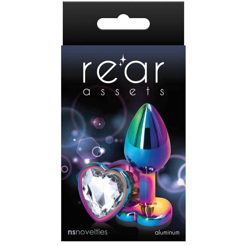 Rear Assets Rainbow Clear Heart Aluminum Butt Plug - Small