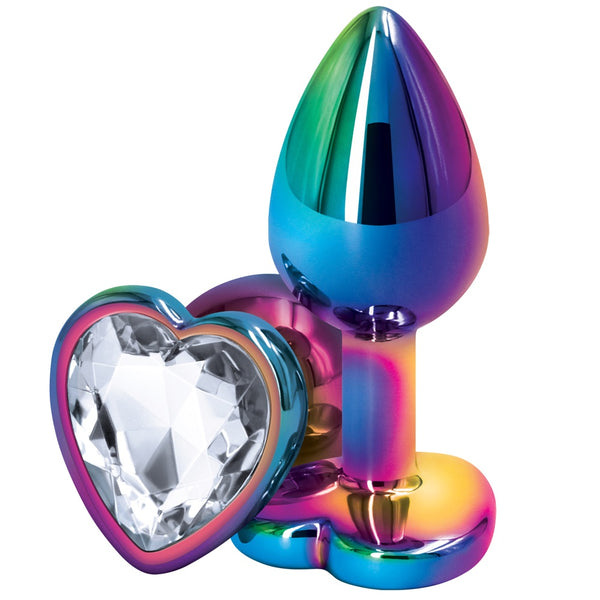 Rear Assets Rainbow Clear Heart Aluminum Butt Plug - Small