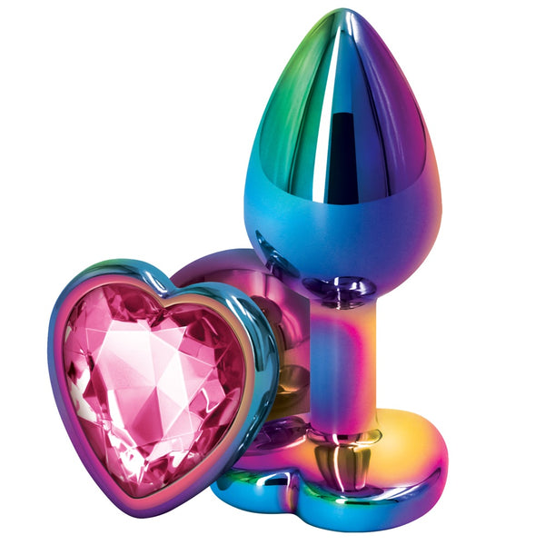 Rear Assets Rainbow Pink Heart Aluminum Butt Plug - Small