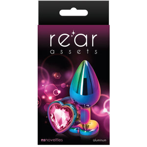 Rear Assets Rainbow Pink Heart Aluminum Butt Plug - Medium