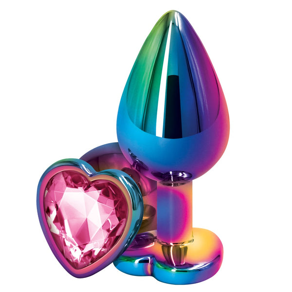 Rear Assets Rainbow Pink Heart Aluminum Butt Plug - Medium