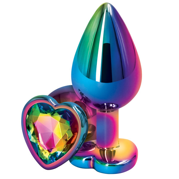 Rear Assets Rainbow Heart Aluminum Butt Plug - Medium