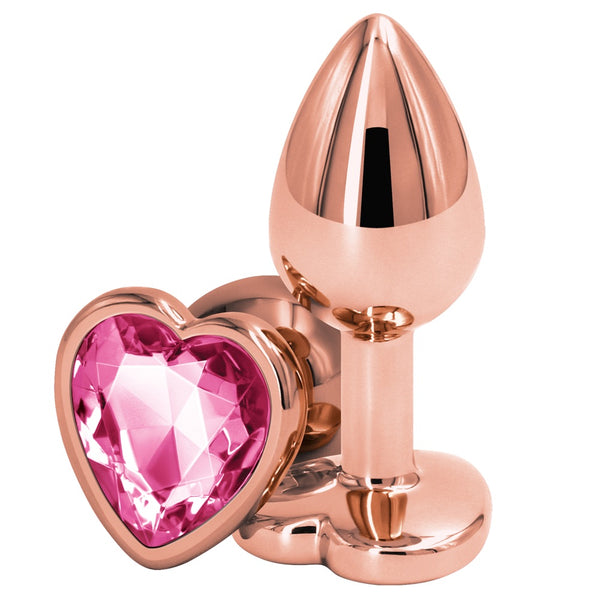 Rear Assets Rose Gold Pink Heart Aluminum Butt Plug - Small