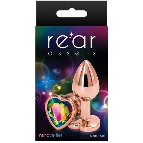 Rear Assets Rose Gold Rainbow Heart Aluminum Butt Plug - Small