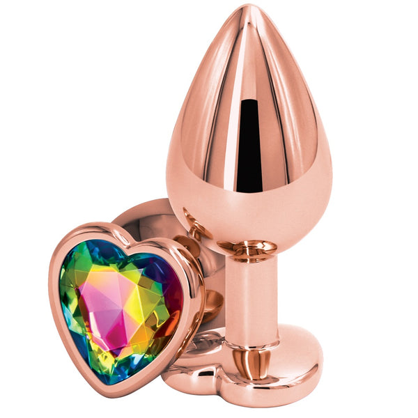 Rear Assets Rose Gold Pink Heart Aluminum Butt Plug - Medium