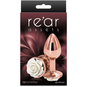 Rear Assets Rose Gold White Rose Aluminum Butt Plug - Small