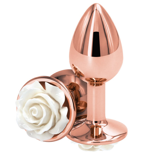 Rear Assets Rose Gold White Rose Aluminum Butt Plug - Small